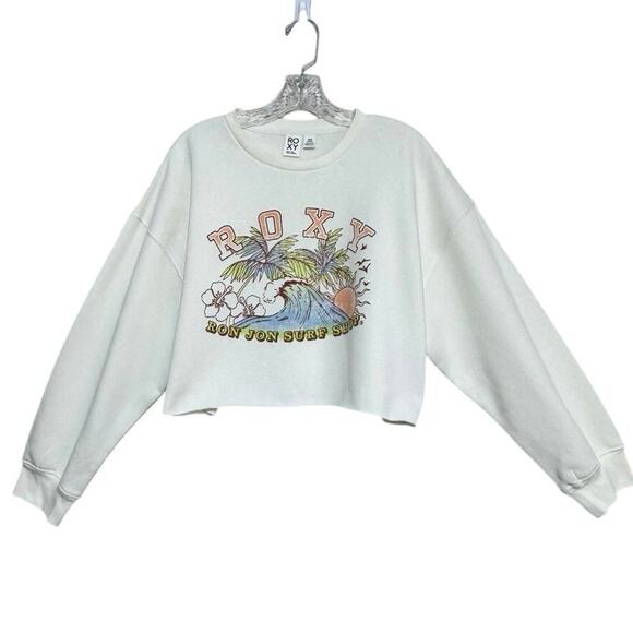 Roxy X Ron X Jon Lineup Oversized Cropped Crew Neck Raw Hem Sweatshirt Medium - Picture 4 of 10
